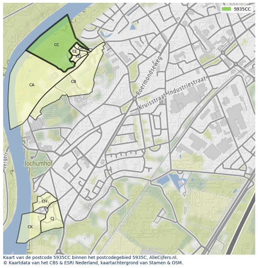 Afbeelding van het postcodegebied 5935 CC op de kaart.