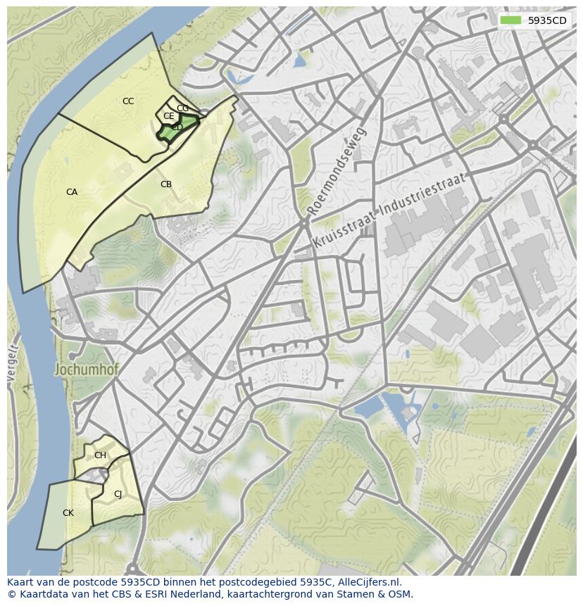 Afbeelding van het postcodegebied 5935 CD op de kaart.