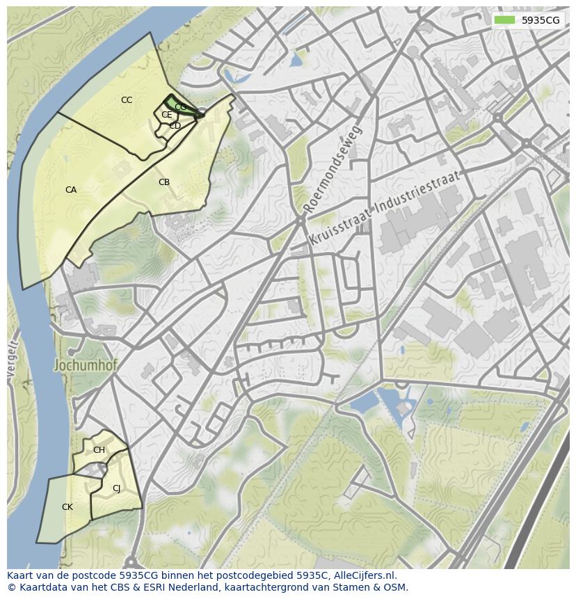 Afbeelding van het postcodegebied 5935 CG op de kaart.