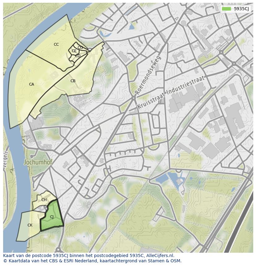 Afbeelding van het postcodegebied 5935 CJ op de kaart.