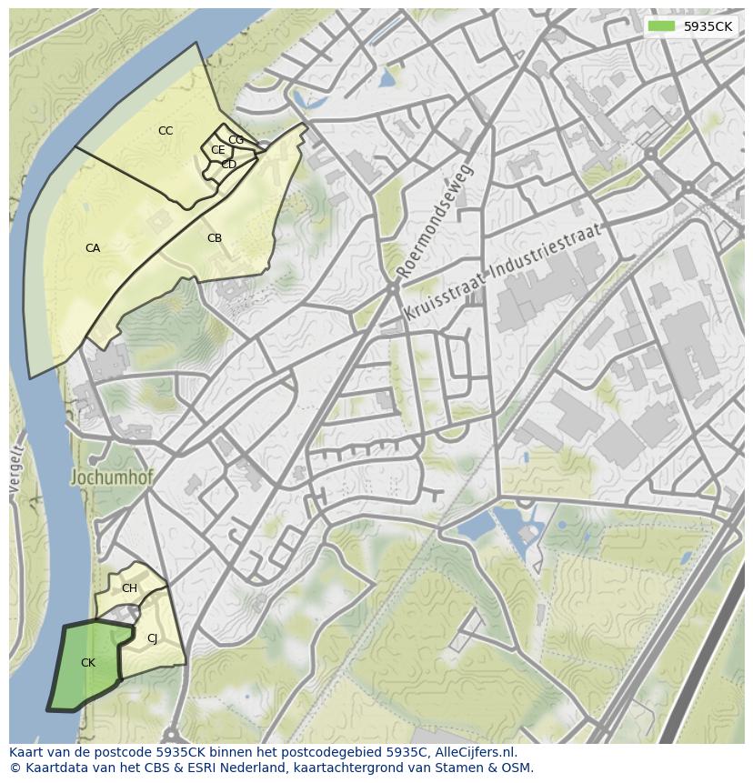 Afbeelding van het postcodegebied 5935 CK op de kaart.
