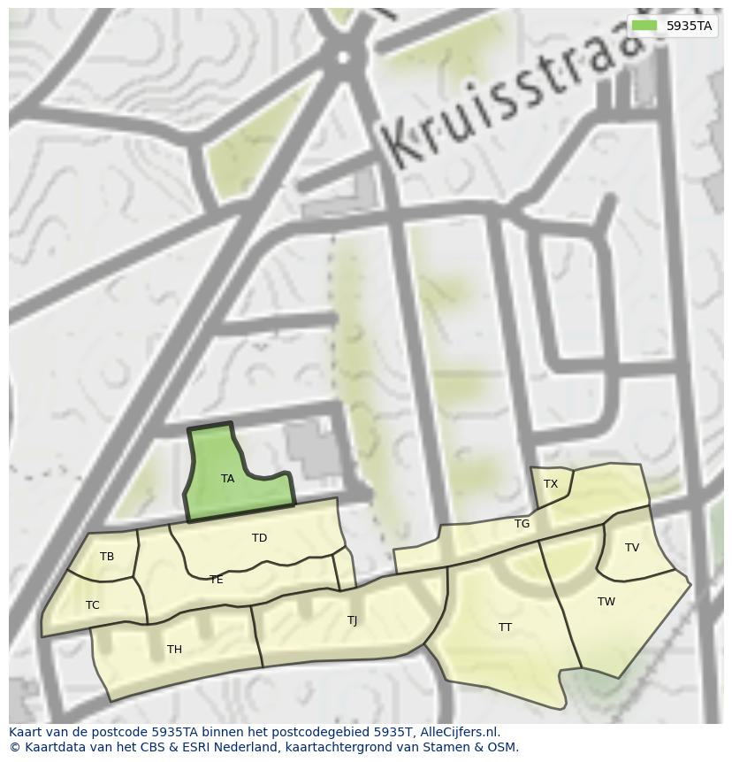 Afbeelding van het postcodegebied 5935 TA op de kaart.