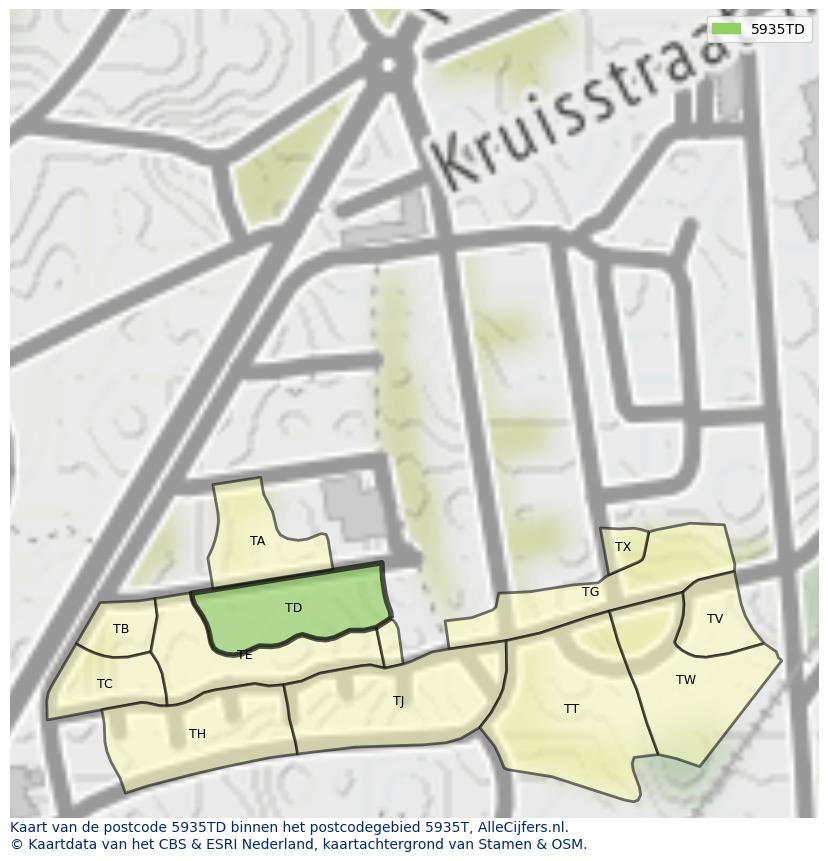 Afbeelding van het postcodegebied 5935 TD op de kaart.