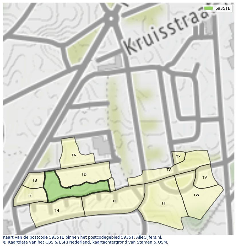 Afbeelding van het postcodegebied 5935 TE op de kaart.