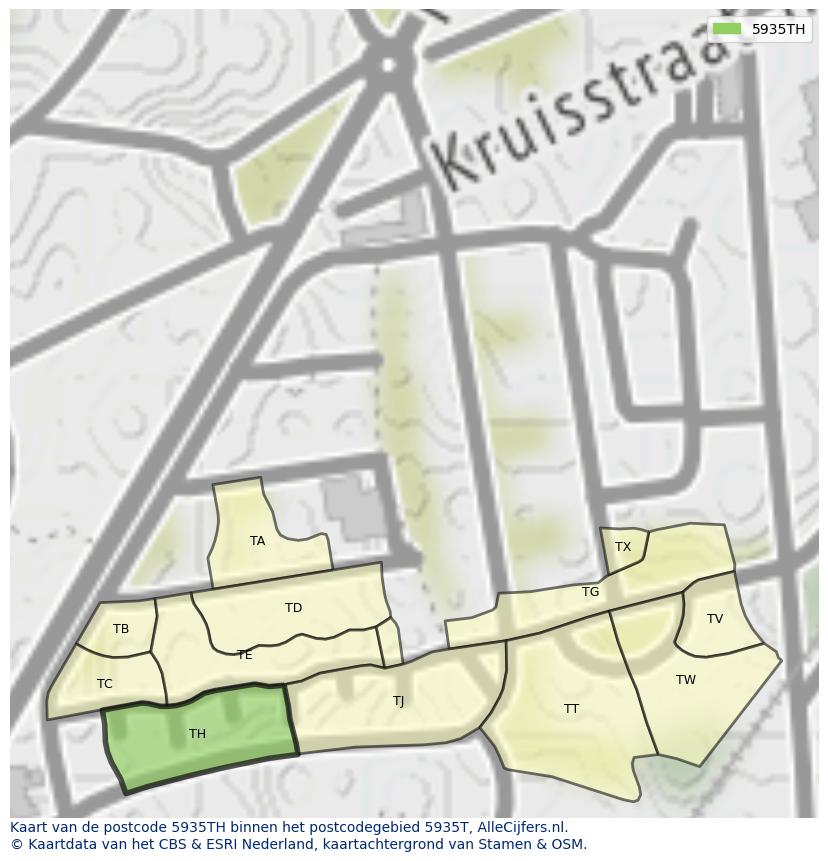 Afbeelding van het postcodegebied 5935 TH op de kaart.