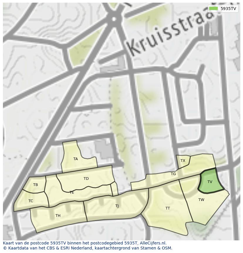 Afbeelding van het postcodegebied 5935 TV op de kaart.