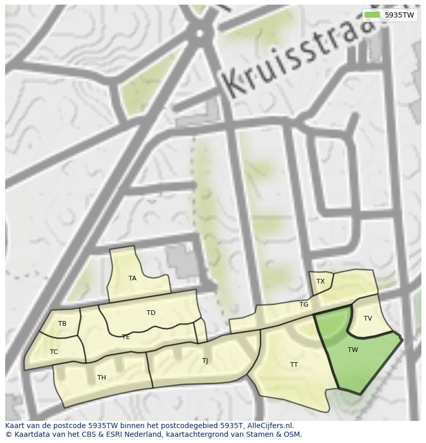 Afbeelding van het postcodegebied 5935 TW op de kaart.