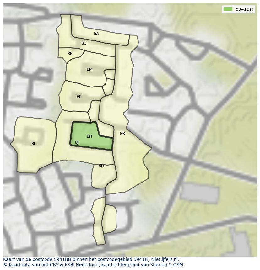 Afbeelding van het postcodegebied 5941 BH op de kaart.