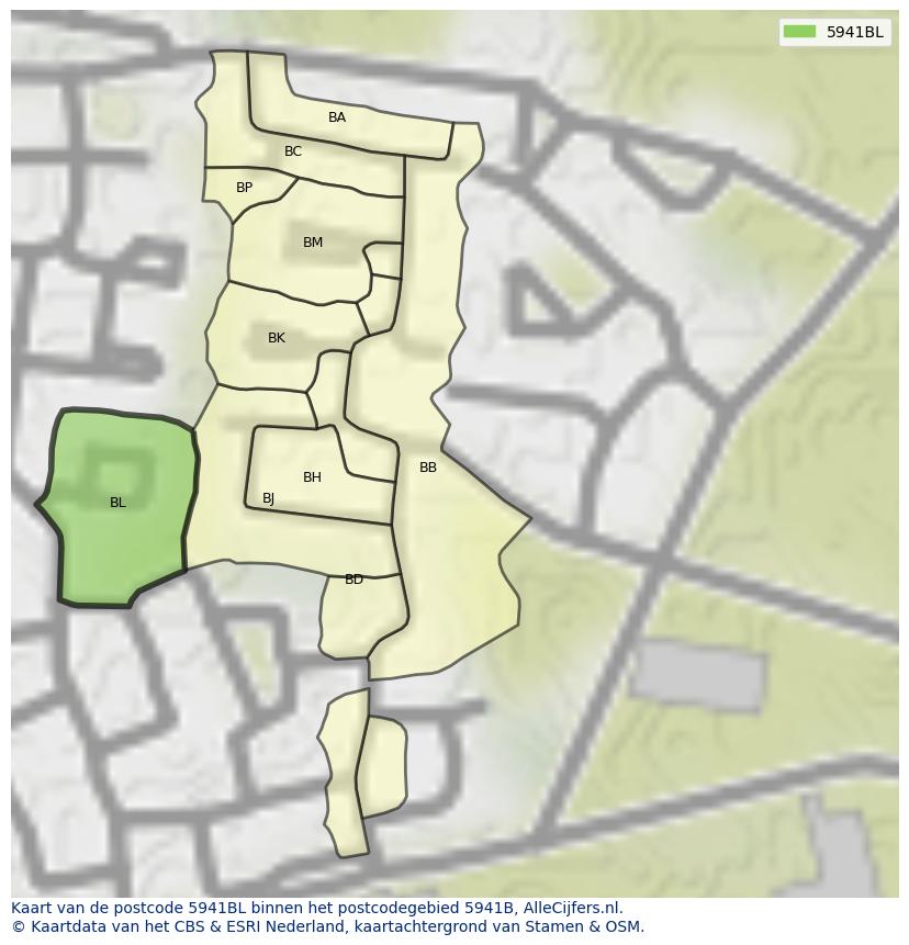 Afbeelding van het postcodegebied 5941 BL op de kaart.