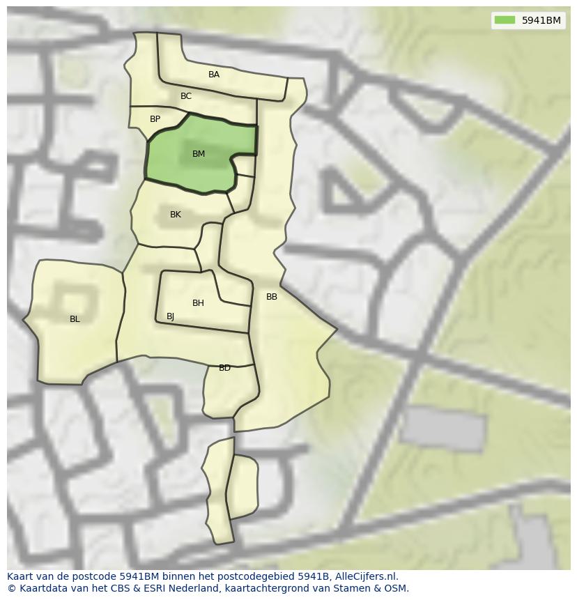 Afbeelding van het postcodegebied 5941 BM op de kaart.
