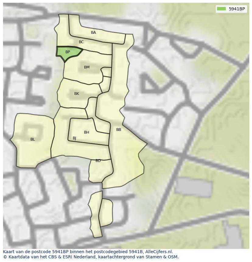 Afbeelding van het postcodegebied 5941 BP op de kaart.