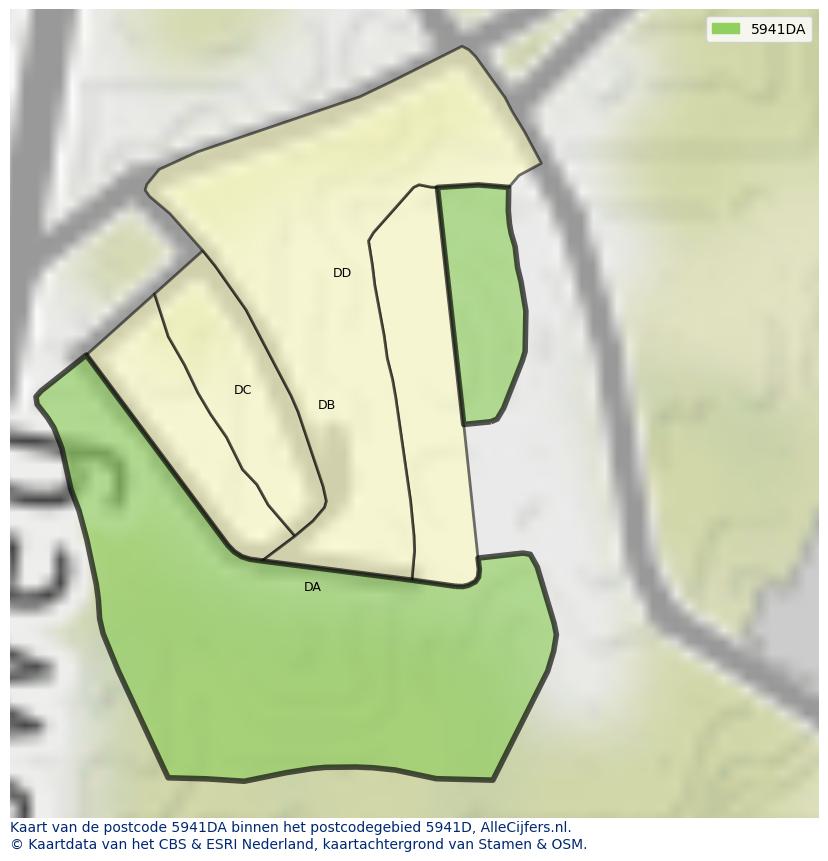 Afbeelding van het postcodegebied 5941 DA op de kaart.
