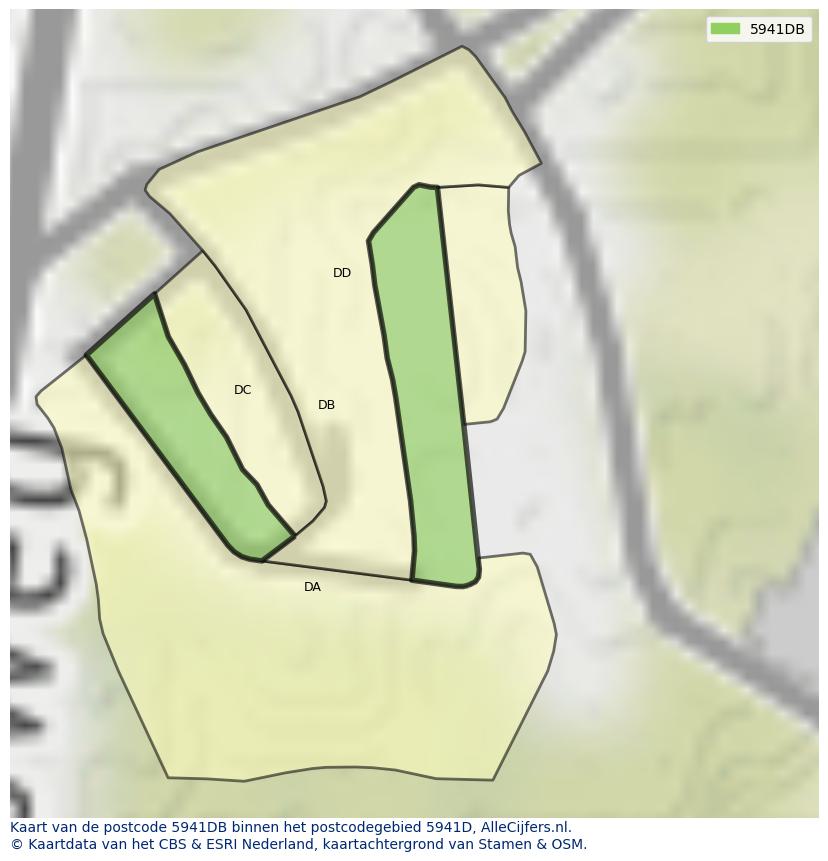 Afbeelding van het postcodegebied 5941 DB op de kaart.