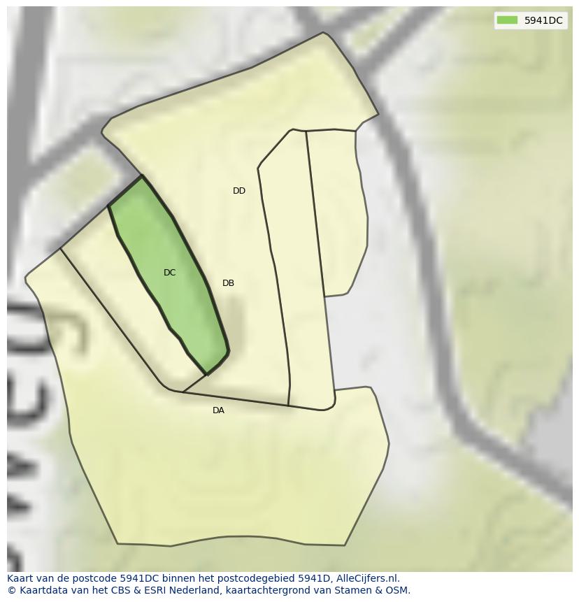 Afbeelding van het postcodegebied 5941 DC op de kaart.