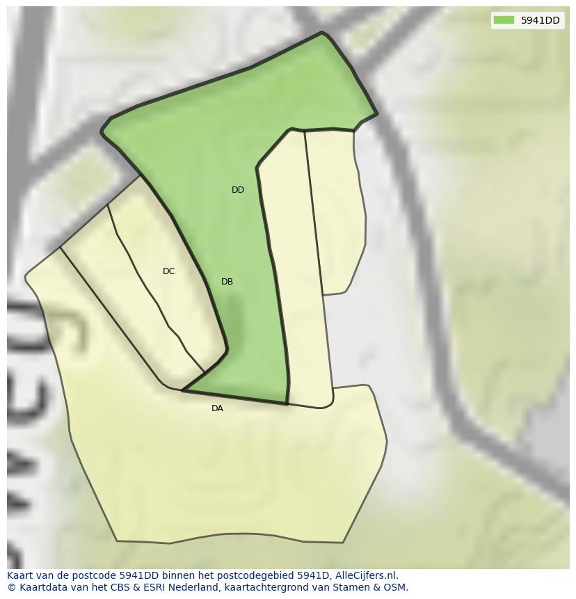 Afbeelding van het postcodegebied 5941 DD op de kaart.