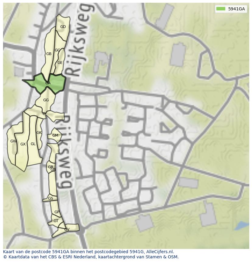 Afbeelding van het postcodegebied 5941 GA op de kaart.
