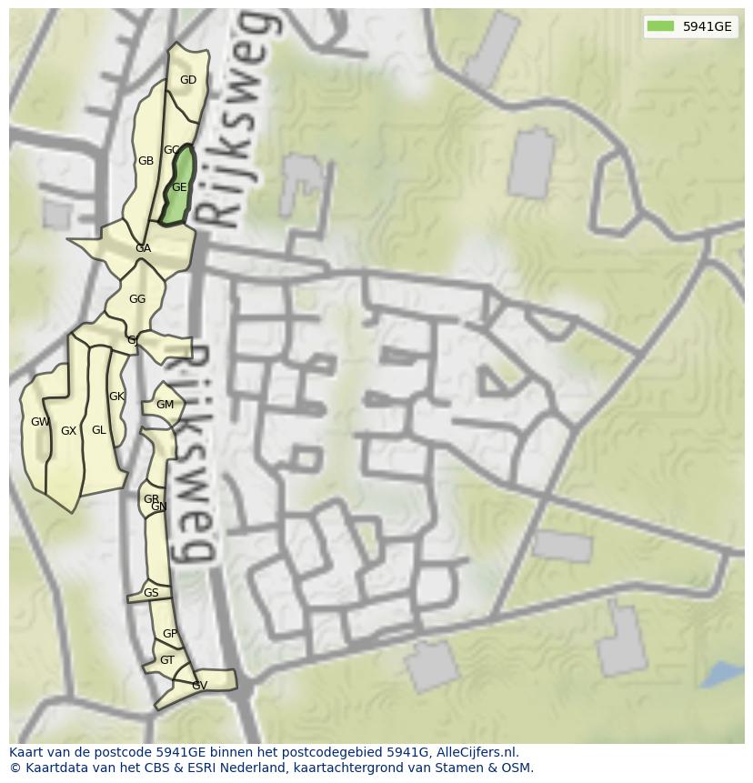 Afbeelding van het postcodegebied 5941 GE op de kaart.