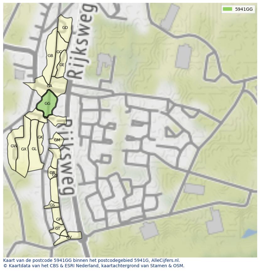 Afbeelding van het postcodegebied 5941 GG op de kaart.