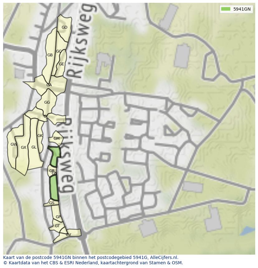 Afbeelding van het postcodegebied 5941 GN op de kaart.
