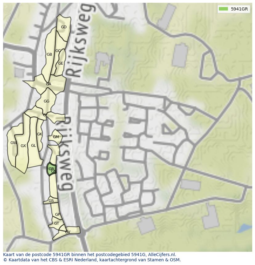 Afbeelding van het postcodegebied 5941 GR op de kaart.