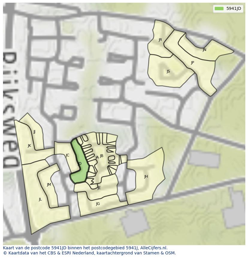 Afbeelding van het postcodegebied 5941 JD op de kaart.