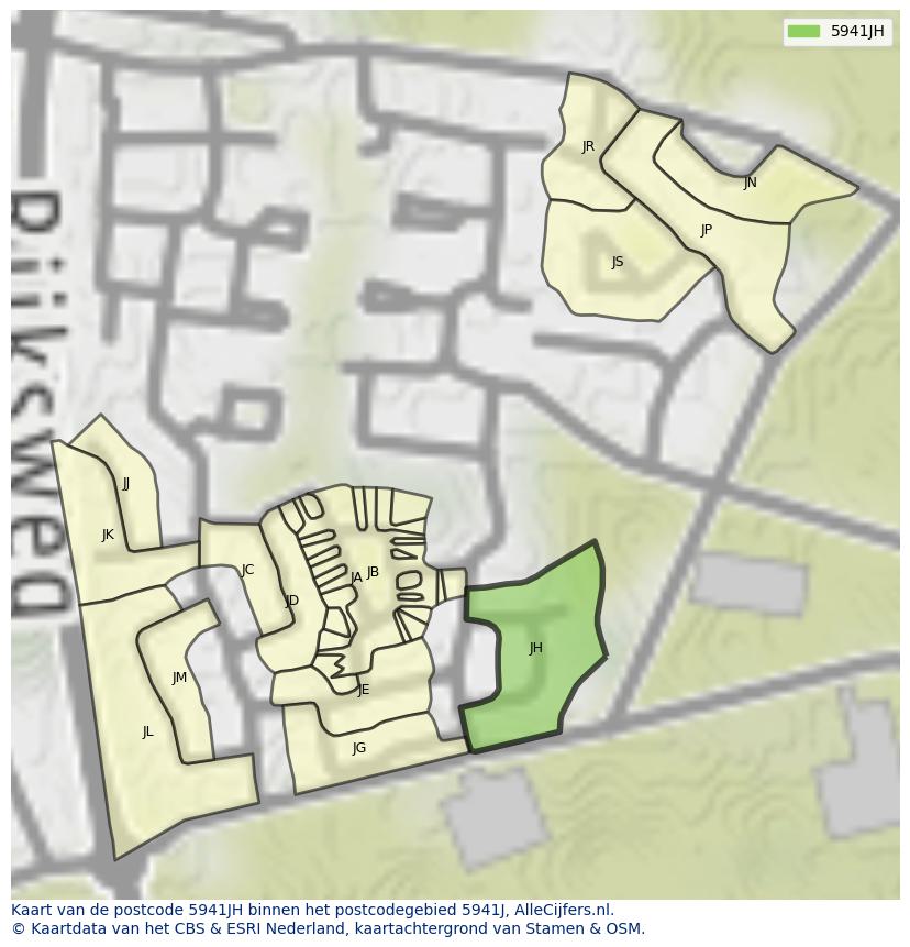 Afbeelding van het postcodegebied 5941 JH op de kaart.