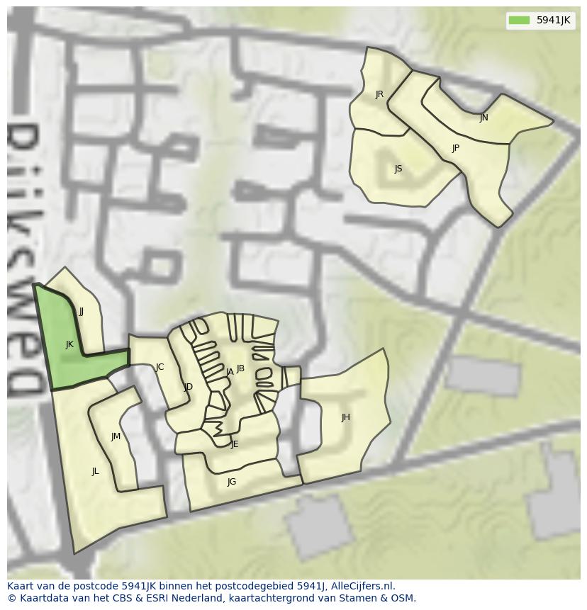 Afbeelding van het postcodegebied 5941 JK op de kaart.