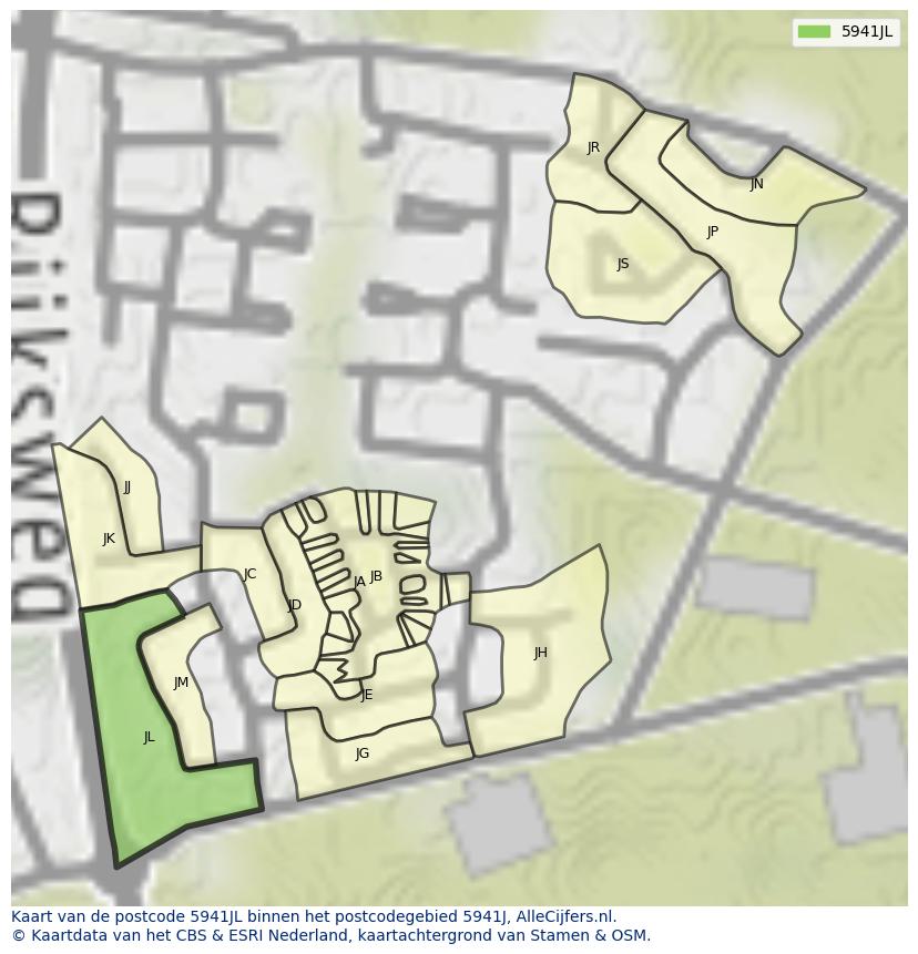 Afbeelding van het postcodegebied 5941 JL op de kaart.