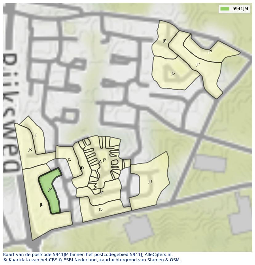 Afbeelding van het postcodegebied 5941 JM op de kaart.