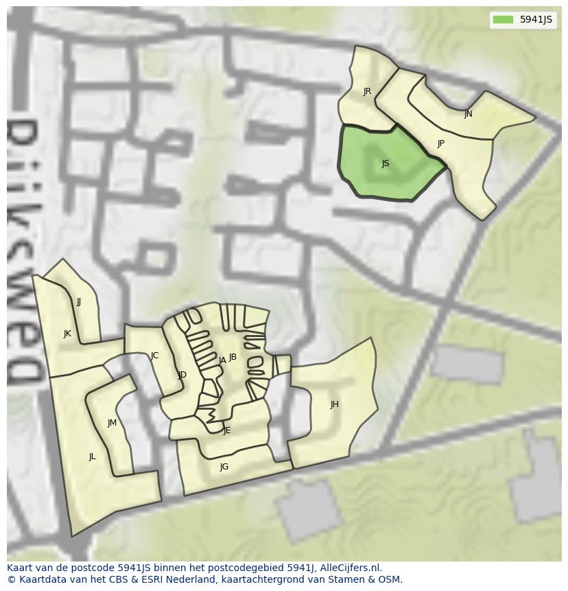 Afbeelding van het postcodegebied 5941 JS op de kaart.