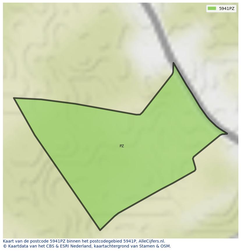Afbeelding van het postcodegebied 5941 PZ op de kaart.