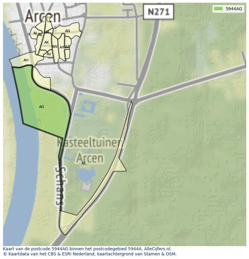 Afbeelding van het postcodegebied 5944 AG op de kaart.