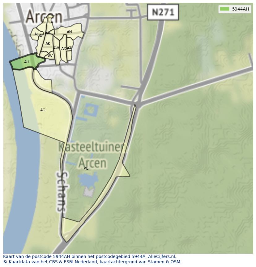 Afbeelding van het postcodegebied 5944 AH op de kaart.