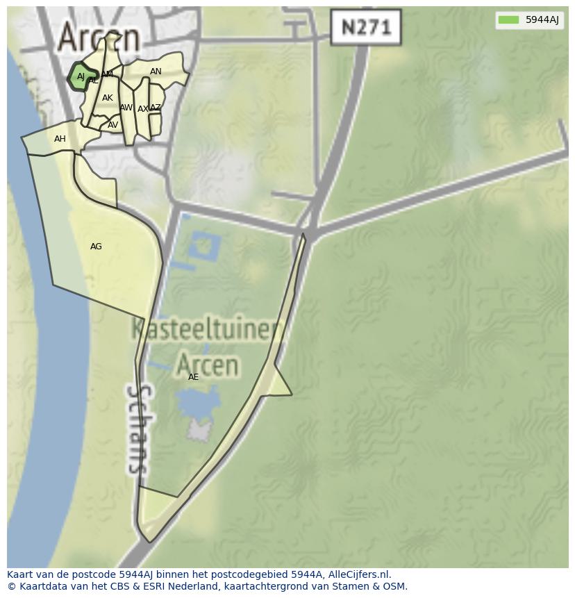 Afbeelding van het postcodegebied 5944 AJ op de kaart.