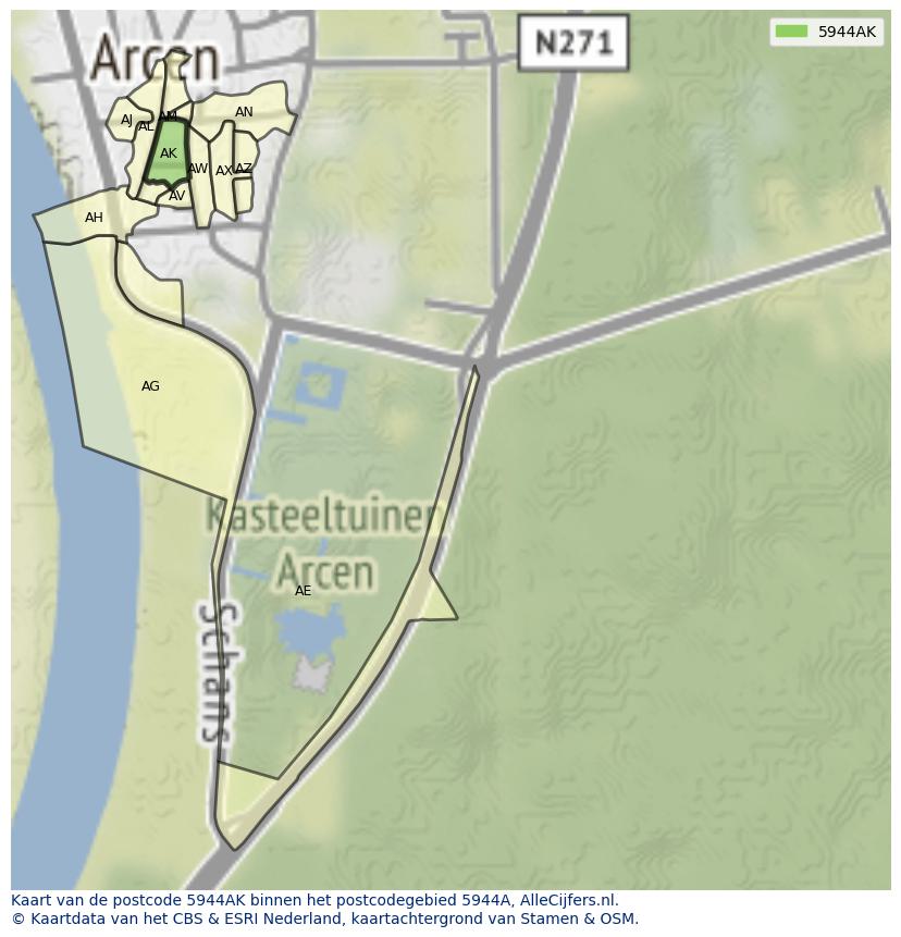 Afbeelding van het postcodegebied 5944 AK op de kaart.