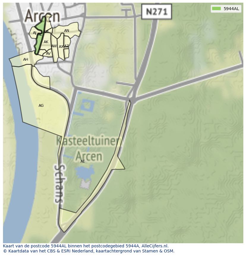 Afbeelding van het postcodegebied 5944 AL op de kaart.