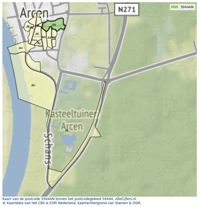 Afbeelding van het postcodegebied 5944 AN op de kaart.