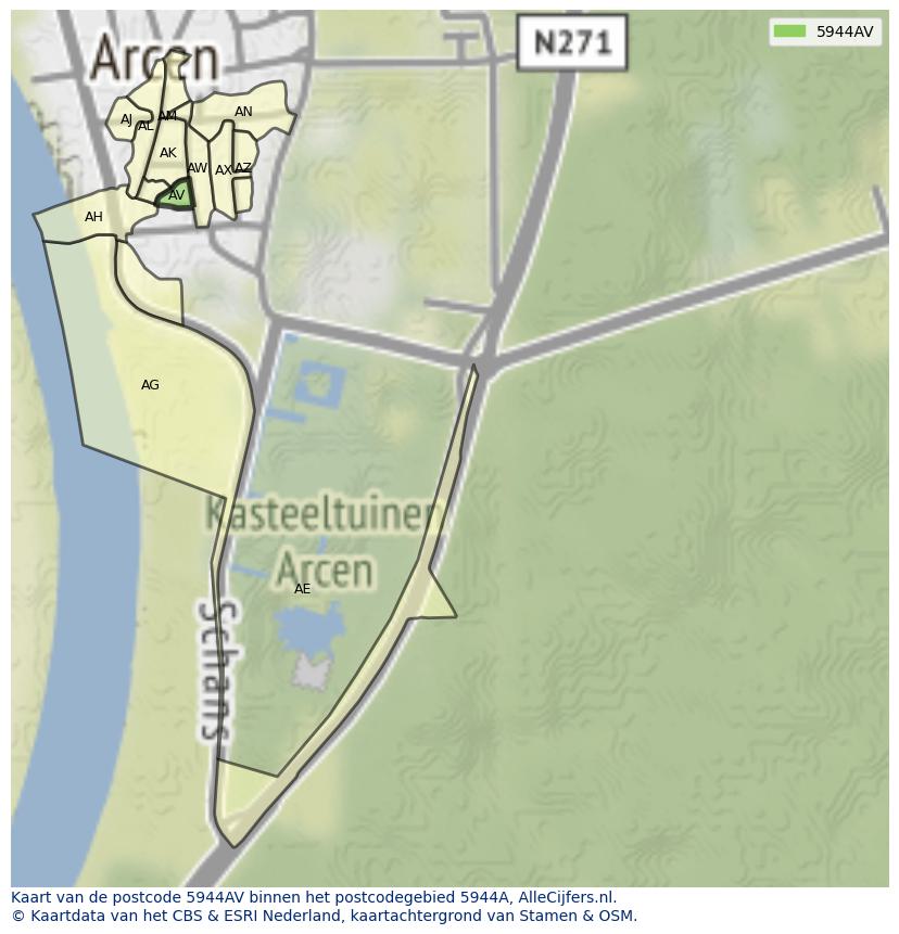 Afbeelding van het postcodegebied 5944 AV op de kaart.