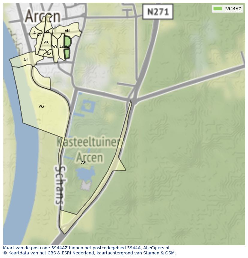 Afbeelding van het postcodegebied 5944 AZ op de kaart.