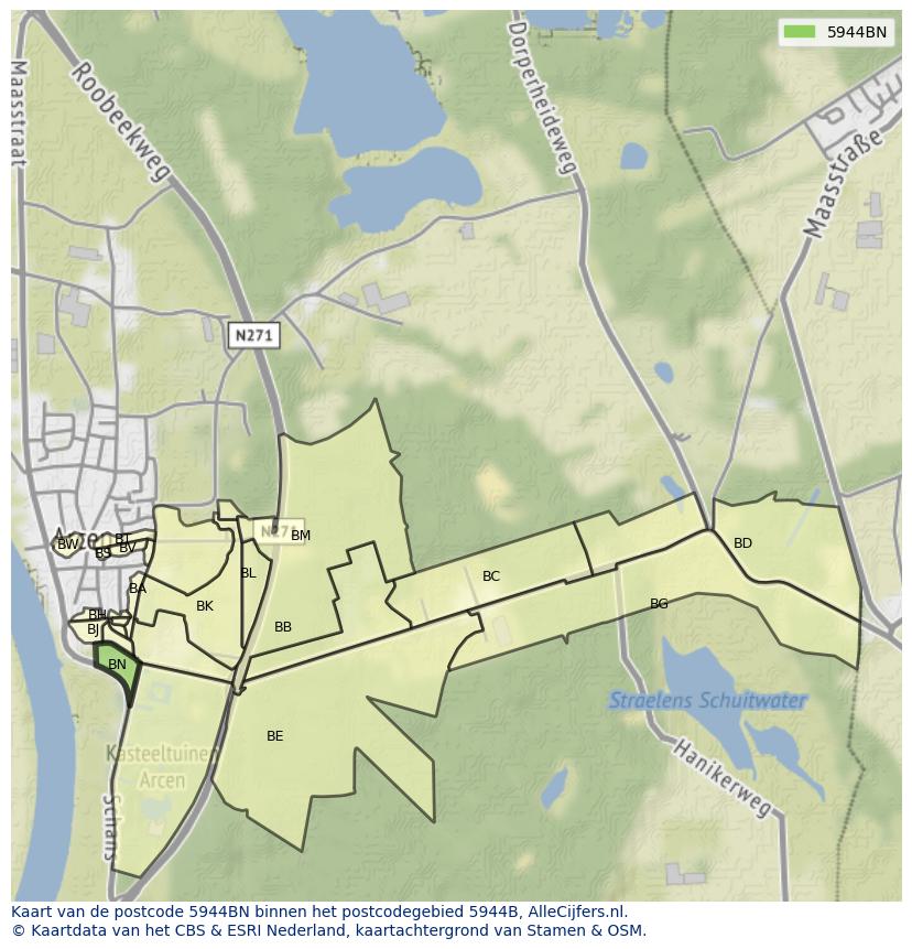Afbeelding van het postcodegebied 5944 BN op de kaart.