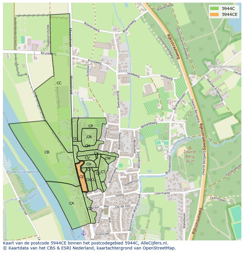 Afbeelding van het postcodegebied 5944 CE op de kaart.