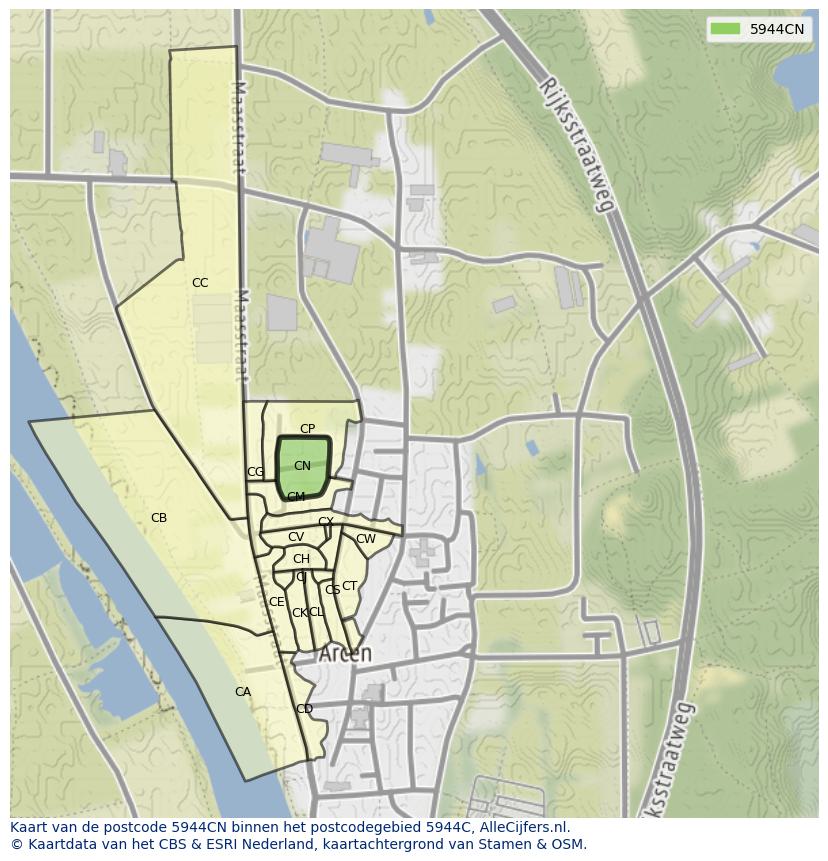 Afbeelding van het postcodegebied 5944 CN op de kaart.
