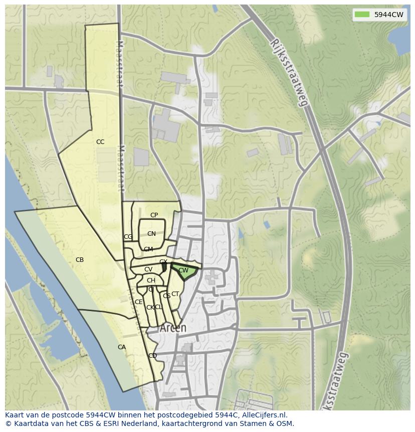 Afbeelding van het postcodegebied 5944 CW op de kaart.
