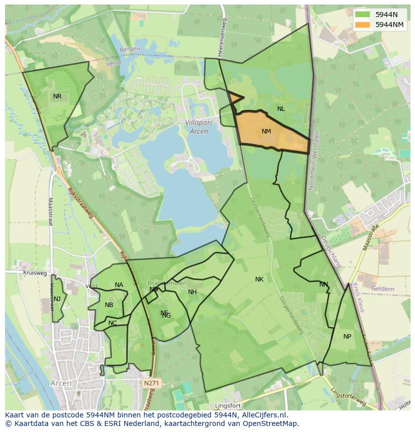 Afbeelding van het postcodegebied 5944 NM op de kaart.