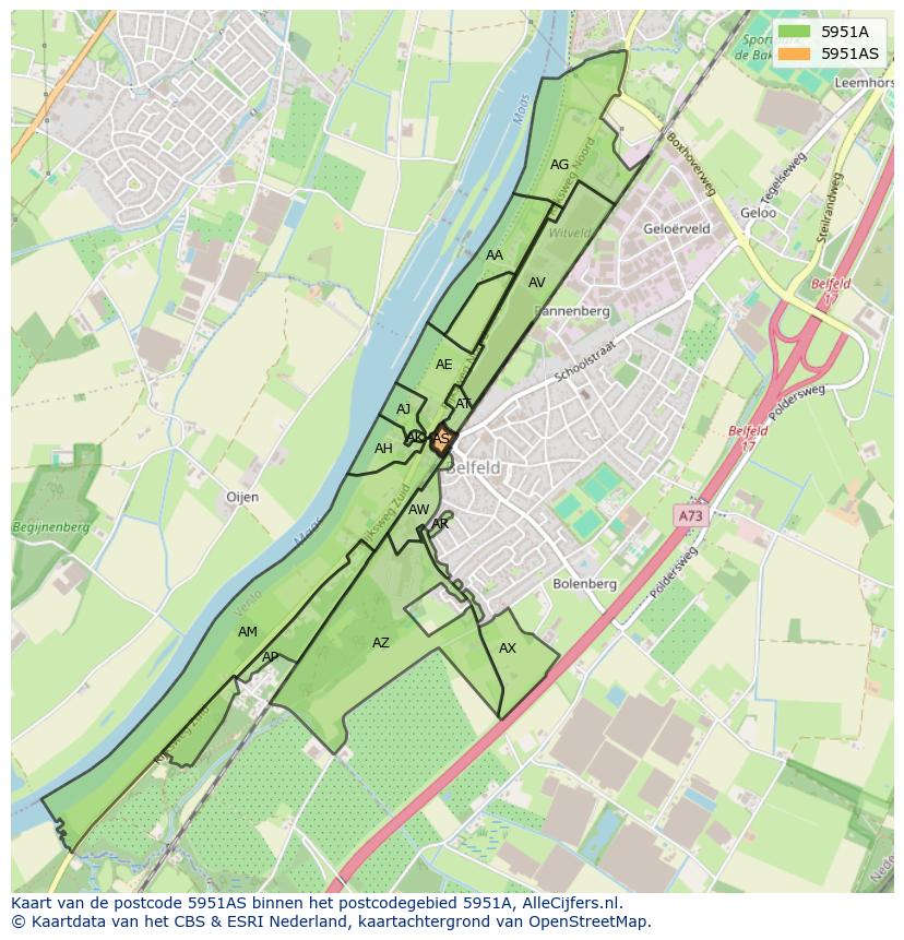 Afbeelding van het postcodegebied 5951 AS op de kaart.