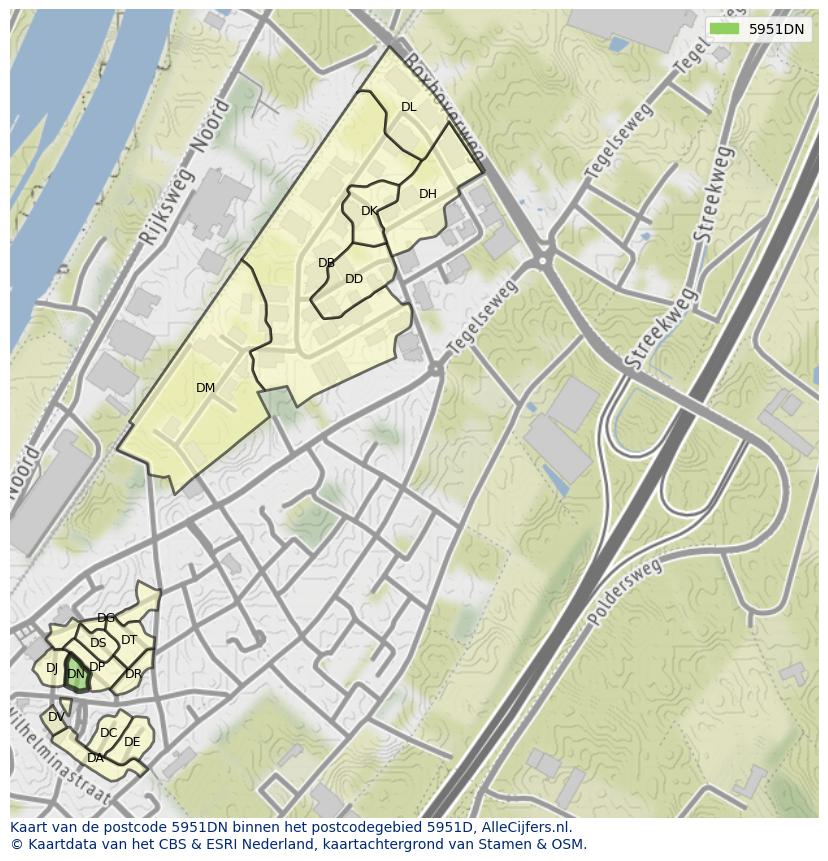 Afbeelding van het postcodegebied 5951 DN op de kaart.