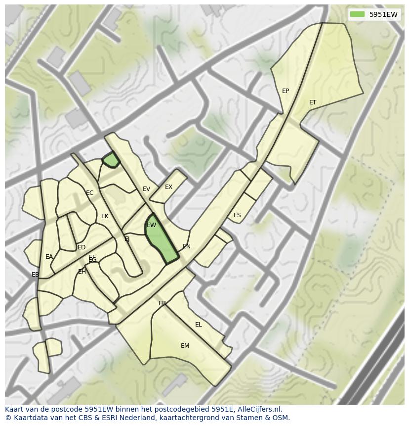 Afbeelding van het postcodegebied 5951 EW op de kaart.