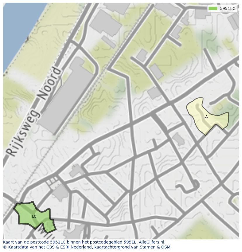 Afbeelding van het postcodegebied 5951 LC op de kaart.