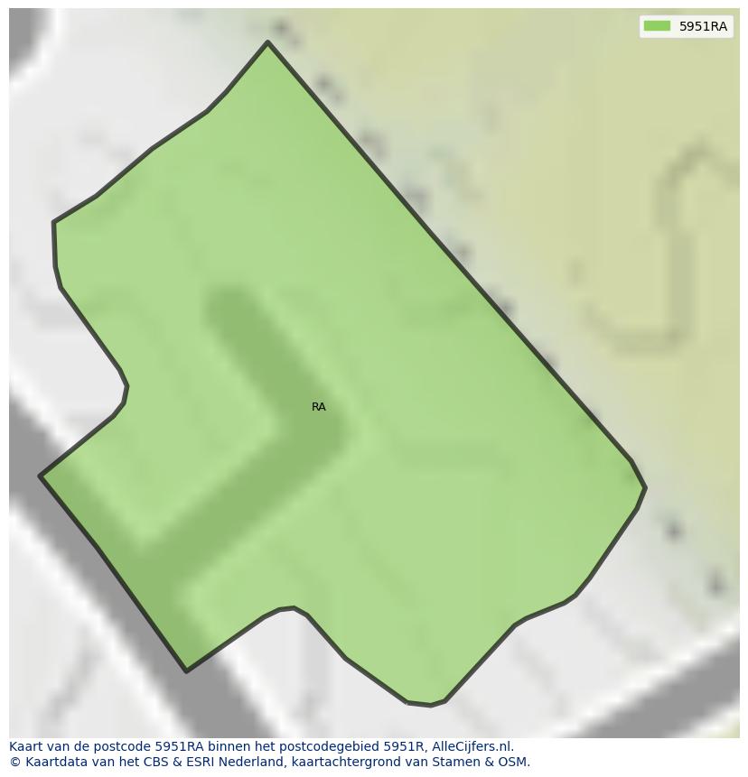Afbeelding van het postcodegebied 5951 RA op de kaart.