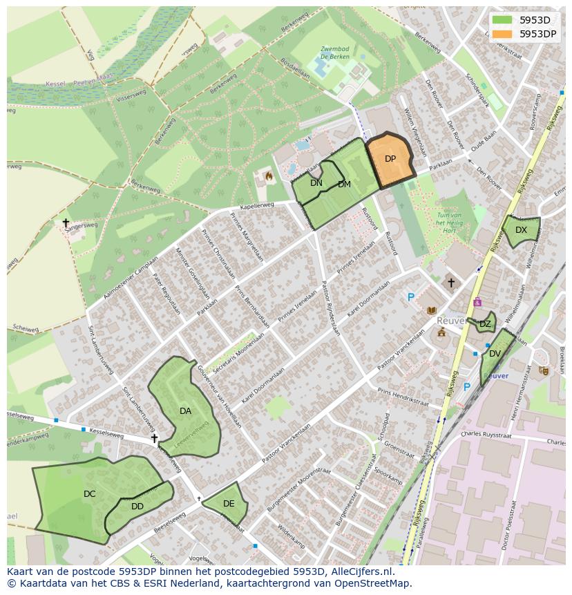 Afbeelding van het postcodegebied 5953 DP op de kaart.